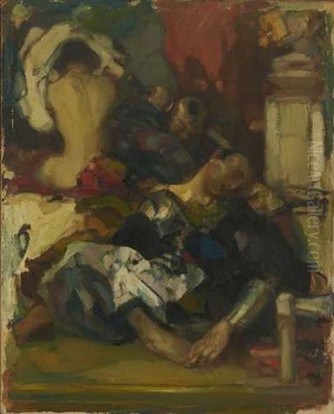 Angriff Auf Einen Schlafenden Krieger Oil Painting by Hans Looschen