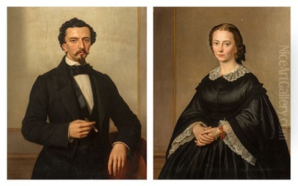 Portraits Of Mister And Misses Staes Oil Painting by Basile De Loose