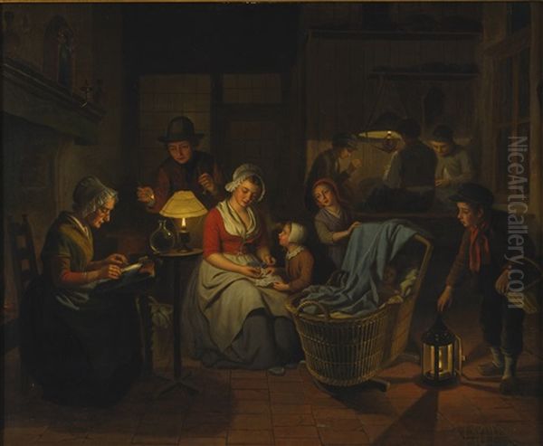 By Candlelight Oil Painting by Basile De Loose