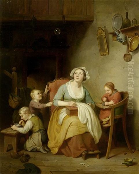 Interieur Mit Familie Oil Painting by Basile De Loose