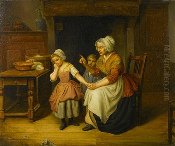 Misbehaving Children Oil Painting by Basile De Loose