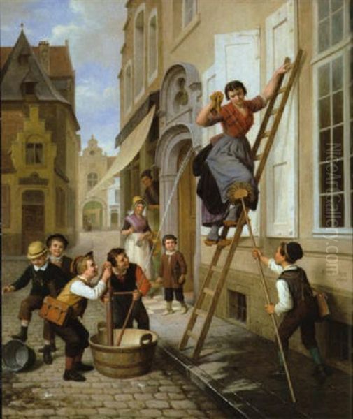 Waterpret (les Pompiers Volontaires) Oil Painting by Basile De Loose