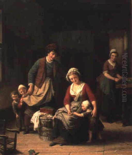 Domestic Scene Oil Painting by Basile De Loose