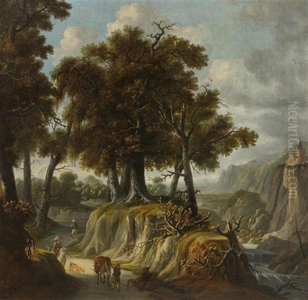 Rocky Landscape With Trees Oil Painting by Jan Looten