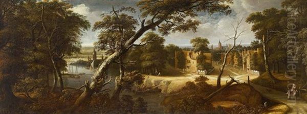 Weite Landschaft Mit Dorf Oil Painting by Jan Looten