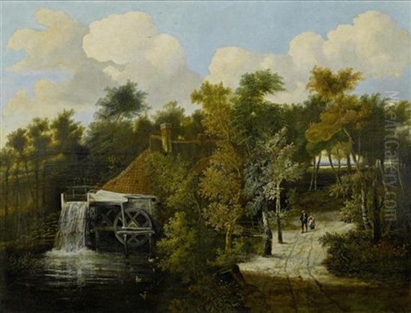 Wassermuhle Mit Spaziergangern Oil Painting by Jan Looten