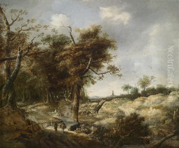 Dunenlandschaft Mit Einem Waldweg Und Figurenstaffage Oil Painting by Jan Looten