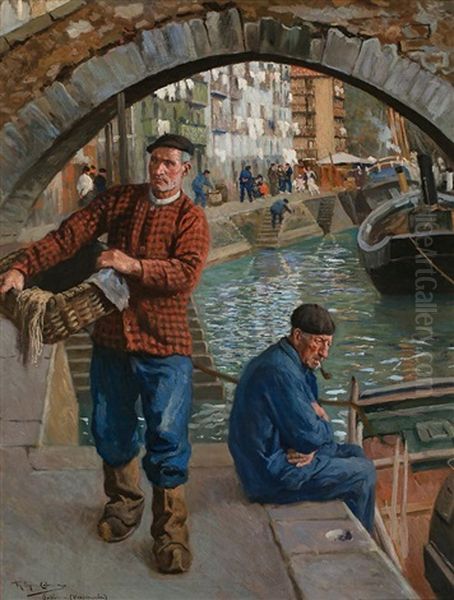 Sin Pesca (parte Del Triptico De Vasconia) Oil Painting by Ricardo Lopez Cabrera