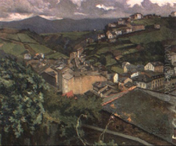 Paisaje De Luarca Oil Painting by Ricardo Lopez Cabrera