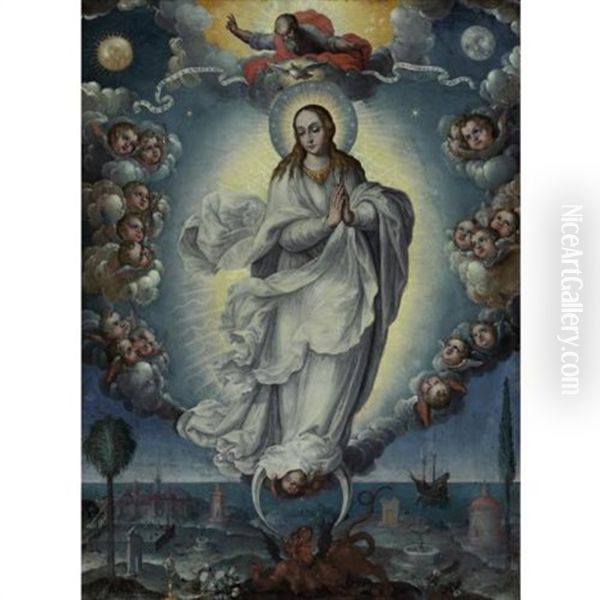 Immaculate Conception Oil Painting by Fray Alonso Lopez De Herrera