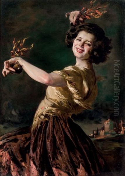 Bailarina Espanola Oil Painting by Jose Maria Lopez Mezquita