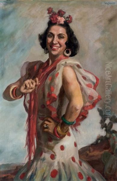 Bailarina Espanola Oil Painting by Jose Maria Lopez Mezquita