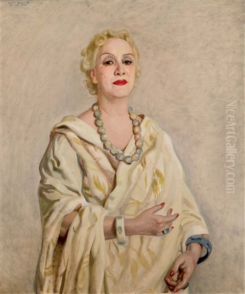 Retrato De Dona Aurea Serra De Adria Oil Painting by Jose Maria Lopez Mezquita