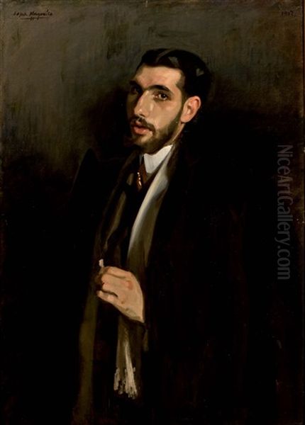 Retrato Del Pintor Francisco Posado Moreno Oil Painting by Jose Maria Lopez Mezquita