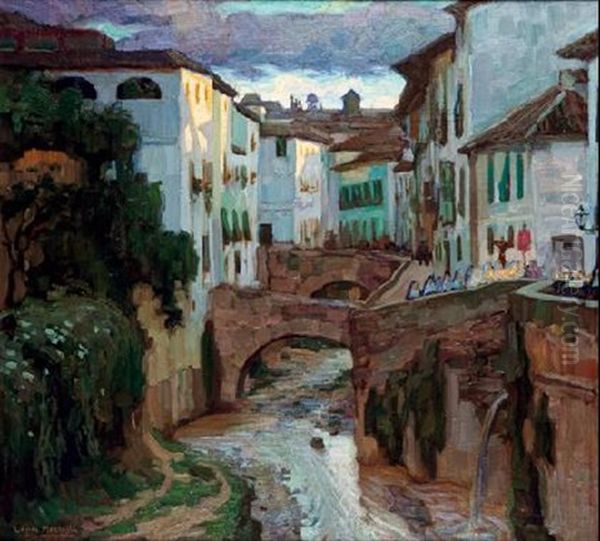 El Darro. Granada Oil Painting by Jose Maria Lopez Mezquita