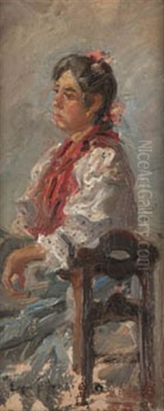 Interior Con Gitana Sentada Oil Painting by Jose Maria Lopez Mezquita