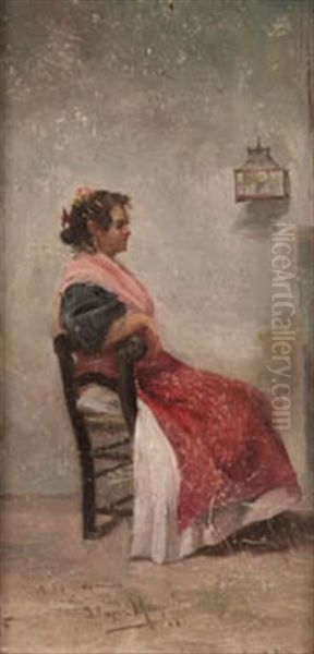 Gitana De Perfil Sentada Oil Painting by Jose Maria Lopez Mezquita