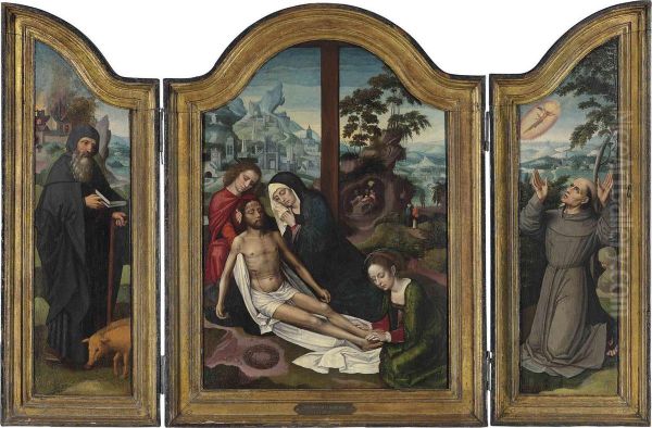 The Lamentation, With The Deposition Oil Painting by Ambrosius Benson