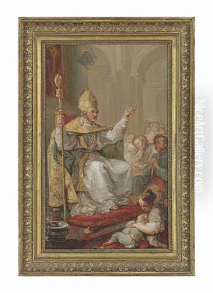 Saint Rufus Preaching - A Bozzetto Oil Painting by Vicente Lopez y Portana