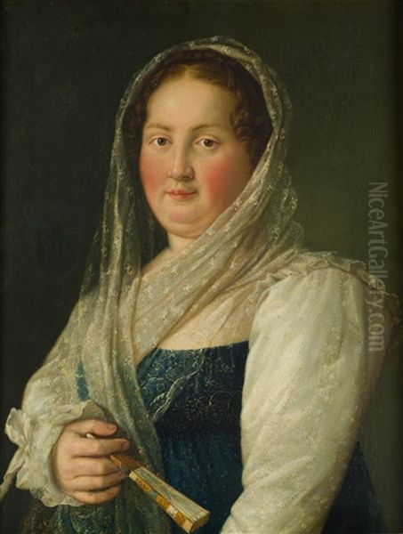 Retrato De Dama Con Mantilla Blanca Oil Painting by Vicente Lopez y Portana