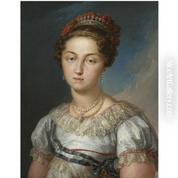 Portrait Of Maria Josefa Amalia De Sajonia, Queen Of Spain Oil Painting by Vicente Lopez y Portana