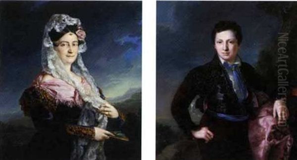 Retrato De Dona Maria De Los Dolores Gomez De Las Casas E Ibarrondo De Tirel (+ Retrato De Don Matias Edmundo Tirel Y Gomez De Las Casas; Pair, In Collab. W/bernardo Lopez Y Piquer) Oil Painting by Vicente Lopez y Portana