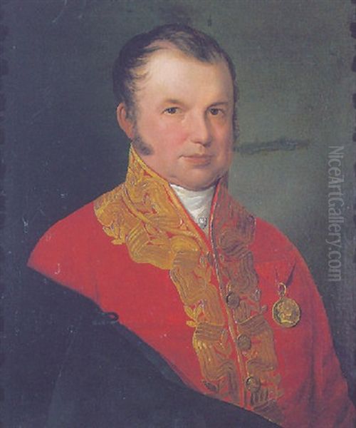 Retrato Caballero Con Medalla Del Emperador Fernando De Austria Oil Painting by Vicente Lopez y Portana