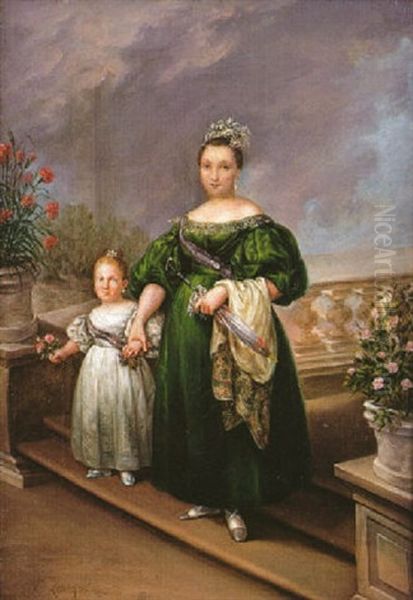 La Reina Gobernadora M. Cristina De Borbon Y Su Hija La Infanta Isabel Oil Painting by Vicente Lopez y Portana