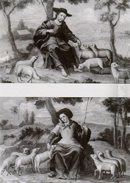 Shepherds With Their Flocks Oil Painting by Andres Lopez