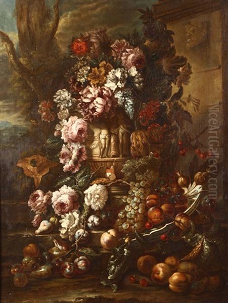 Coppia Di Nature Morte Con Fiori Oil Painting by Gasparo Lopez