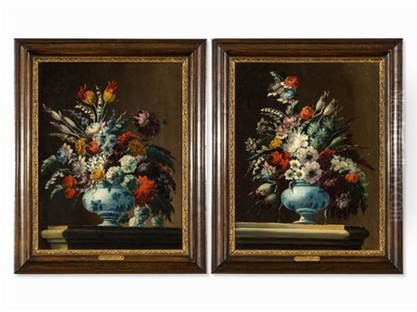 Flower Still Lifes (pair) Oil Painting by Gasparo Lopez