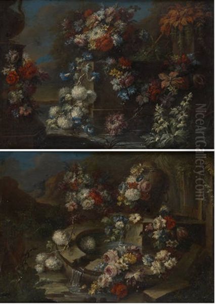 Compositions Florales Aux Sources (2 Works) Oil Painting by Gasparo Lopez