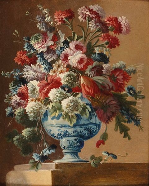 Bouquet De Fleurs Dans Un Vase De Faience (2 Works) Oil Painting by Gasparo Lopez