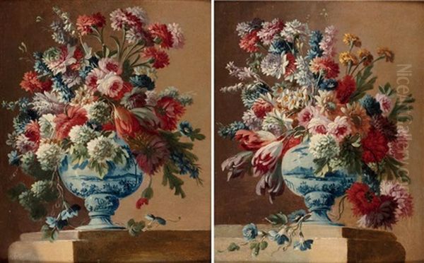 Bouquet De Fleurs Dans Un Vase De Faience (+ Another; 2 Works) Oil Painting by Gasparo Lopez