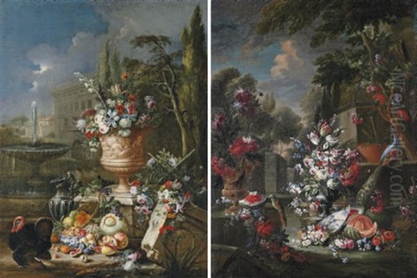 Tulips, Roses, Lily-of-the-valley And Other Flowers In An Urn (+ Another; 2 Works) by Gasparo Lopez