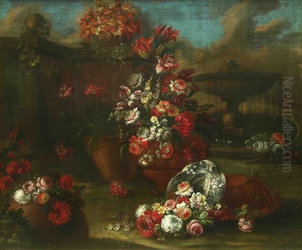 Copon Con Flores En Un Basamento Oil Painting by Gasparo Lopez