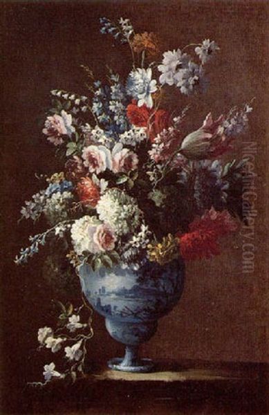 Nature Morte Au Vase De Fleurs Sur Un Entablement Oil Painting by Gasparo Lopez