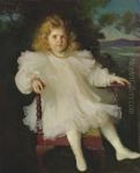 Portrait Of Marjorie Coldwell Westinghouse (young Girl In A White Dress) Oil Painting by Frank Weston Benson