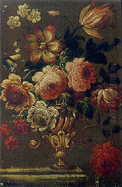 Flowers In An Urn On A Table Oil Painting by Gasparo Lopez