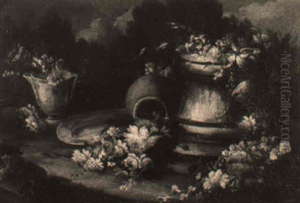 Natura Morta Di Fiori Sparsi Fra Un Piedistallo Di Pietra Oil Painting by Gasparo Lopez