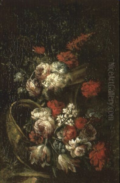 Flowers In Urn And Upturned Bowl Oil Painting by Gasparo Lopez