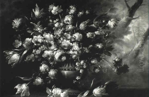 Carnations And Other Flowers In An Urn Oil Painting by Gasparo Lopez