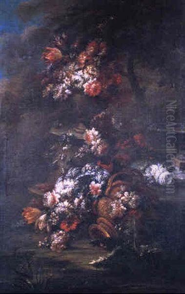 Natura Morta Di Fiori Su Sfondo Di Giardino Oil Painting by Gasparo Lopez