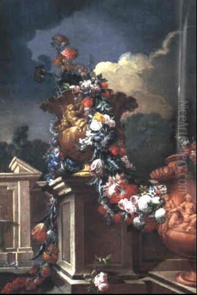 Vase Et Guirlande De Fleurs Oil Painting by Gasparo Lopez