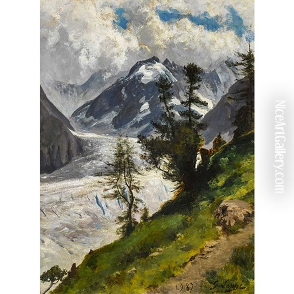 La Mer De Glace Et L'aiguille Du Tacul Oil Painting by Gabriel Loppe