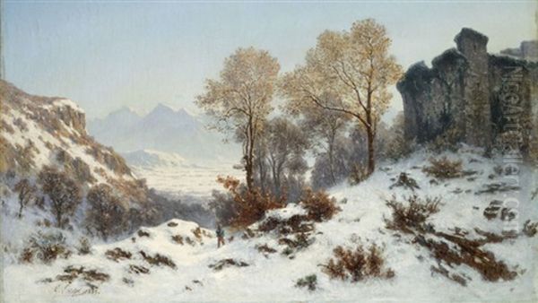 Lac D'annecy En Hiver Oil Painting by Gabriel Loppe