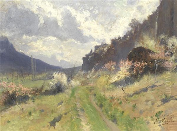 Alpine Landscape In Spring Oil Painting by Gabriel Loppe