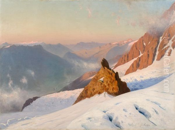 Rocher Des Grands Mulets Et La Vallee De Chamonix Oil Painting by Gabriel Loppe