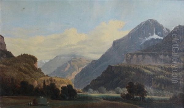 Les Foins Sur Fond De Paysage Montagneux Oil Painting by Gabriel Loppe