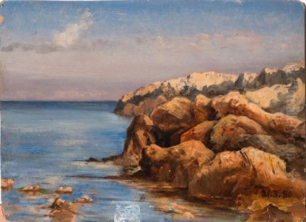 Les Rochers En Bord De Mer (study) Oil Painting by Gabriel Loppe